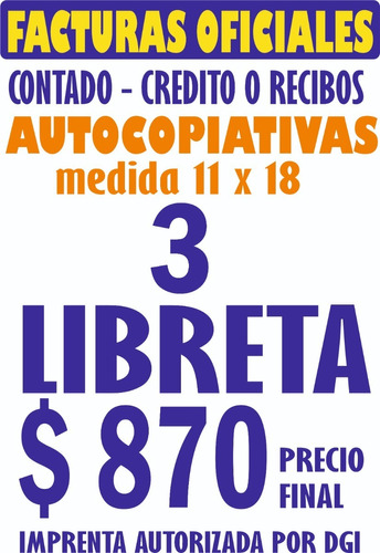 Imprenta 3 Libretas De Facturas $ 870  Boletas Oficiales
