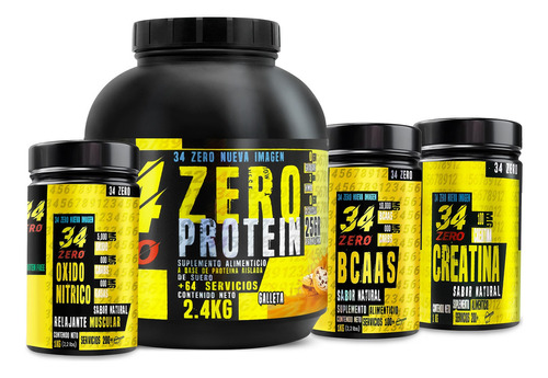 Combo Suplementos 34zer Proteina + Creatina + Bcaas + Oxido Sabor Galleta - Surtidos