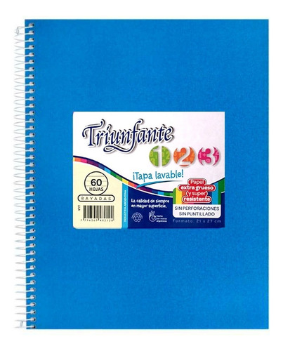 Cuaderno Triunfante Tipo Abc Espiral 21x27 60 Hojas Rayadas Color Celeste