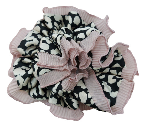 Scrunchie Xl Doble Plisado Animal Print Satinado