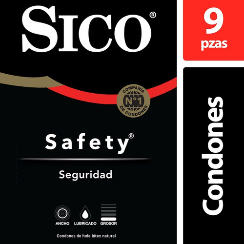 Condones Sico Safety Látex Natural Lubricado 9 Piezas