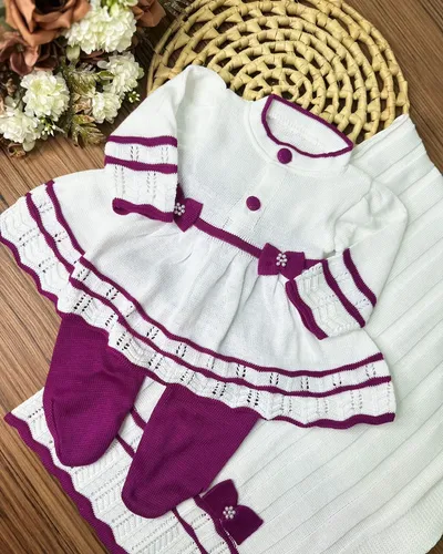 lolitinha Saída Luxo Menina Lolitinha Maternidade Rn Tricô Trico Bebê | Parcelamento  sem juros