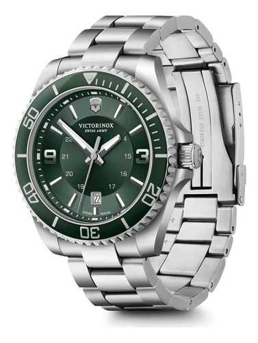 Relógio masculino Victorinox Maverick Large Green Steel 241934 Mesh Color Silver