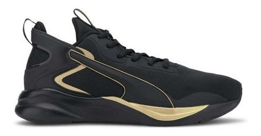 tenis puma negro con dorado