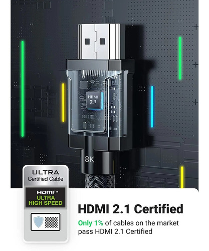 Imagen 3 de 8 de Cable Hdmi 2.1 Premium Ugreen 1,5 Mts Nylon Trenzado 8k 4k