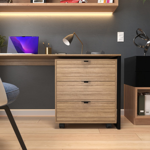 Mesa Escritório Escrivaninha Industrial + Gaveteiro Cômoda Cor Laminado com Preto