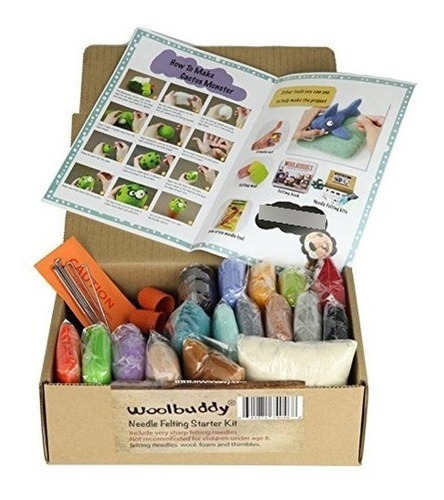 Needle Felting Starter Kit De Woolbuddy 16 Colores De Lana F