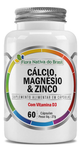 Cálcio, Zinco, Magnésio, Vitamina D3 60 Cápsulas Sabor Sem