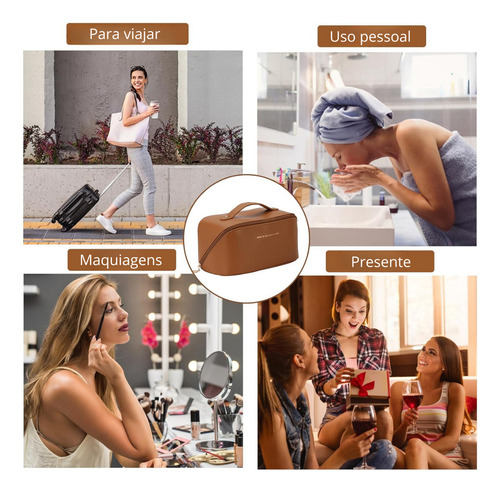 Necessaire Feminina Maquiagem Viagem Bolsa Organizador Couro
