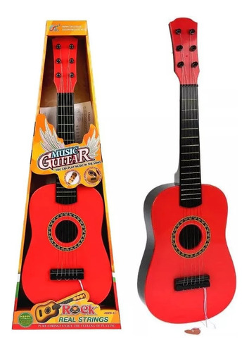 Guitarra Española De Juguete Infantil 6 Cuerdas Con Pua 57cm