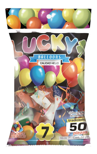 Globos Lucky Balloons #7, 50 Piezas Por Bolsa