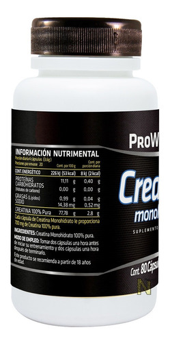 Imagen 2 de 9 de (80 Caps) Creatina Monohidrato Prowinner