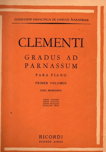 Clementi - Gradus Ad Parnassum -  Piano - Ricordi - Antiguo