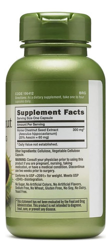 Extracto De Castaño De Indias 300mg Gnc 100 Cápsulas