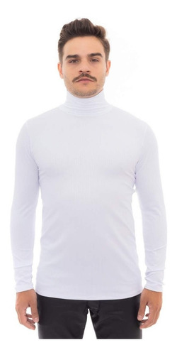Cacharel Masculina Branca Camiseta Manga Longa Com Gola Alta