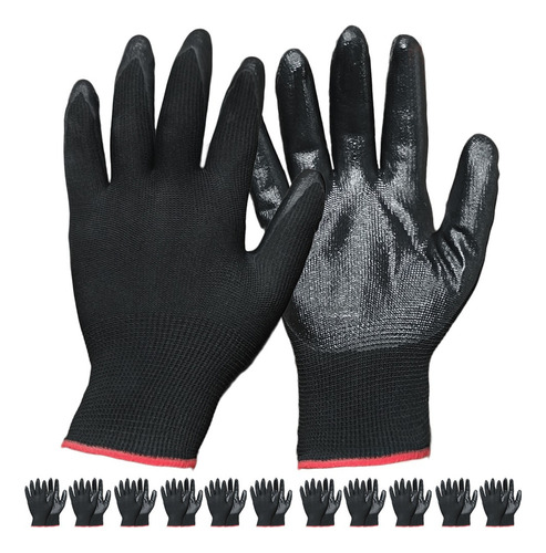 Mt Guante Nylon Negro Recubiertos Palma Nitrilo Seguridad