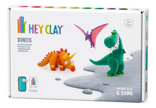 Set Masa Moldeable Hey Clay Dinosaurios X 6 Envases