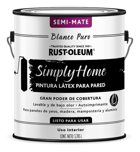 Pintura Látex Para Pared Simply Home 3,785 L Rust Oleum Color Blanco Puro Semi Mate