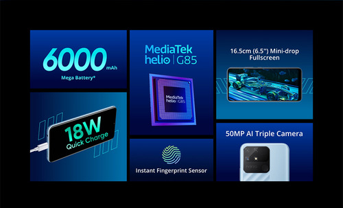 Realme Narzo 50a 4gb +128gb Blue Global Version Smart Phone Helio G85 6000mah Battery 50mp Camera New Smartphone