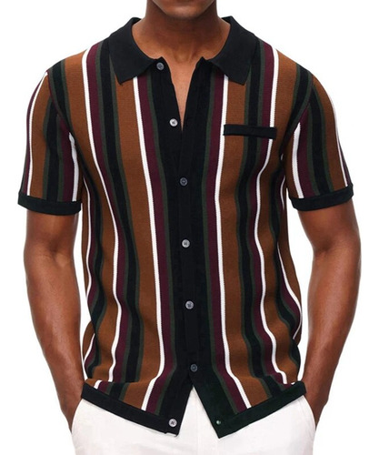 Camisa Deportiva De Punto De Manga Corta Para Hombre, Rayas