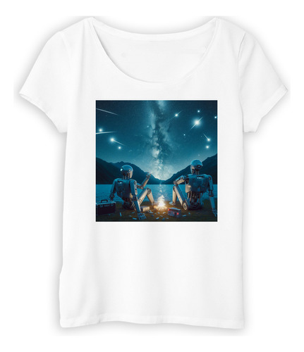 Remera Mujer Robot Mirando Estrellas Pareja Montaña