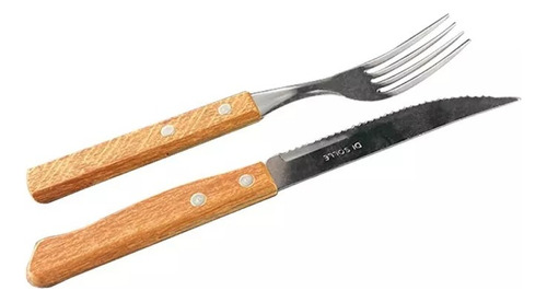 Set 6 Cuchillos + 6 Tenedores Madera Acero Inox Para Asado