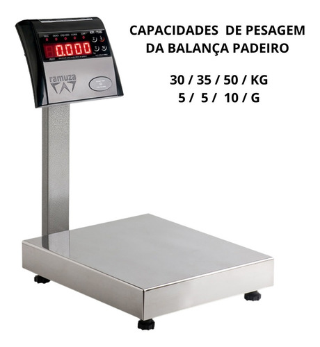 Balança comercial digital Ramuza DP padeiro 35kg com mastro 110V/220V grafite 330 mm x 280 mm