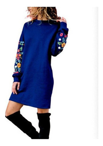 Vestido Mujer Otoño Invierno Manga Larga Bordado Floral S