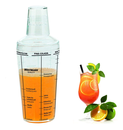  Coctelera Taza Medir Tapa 6 Receta 0,5 L Acryl