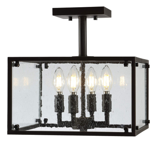 Paysan Plancha Seeded Glass Rustico Granja Led Flush Mount