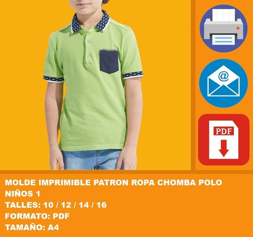 Molde Imprimible Patron Ropa Chomba Polo Niños 1 Promo 2x1