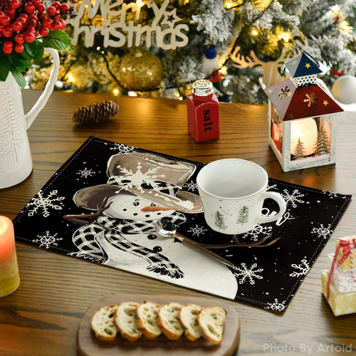 Set 2 Manteles Individuales De Invierno Y Muñeco De Nieve