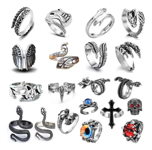 20anillos Gotico Acero, Ajustable Ojo Dragon Garra Serpiente