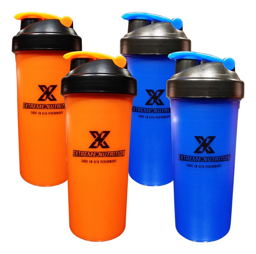 Imagem 1 de 1 de Kit Com 4 Coqueteleiras Laranja Azul 700ml Extreme Nutrition