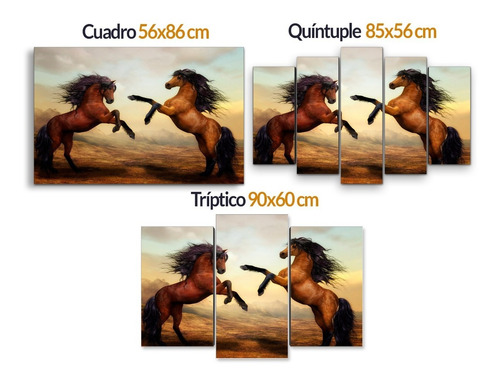 Cuadro Decorativo Moderno Caballos Salvajes Jd 0087 M Tríptico 90x60 Cm Sin Marco