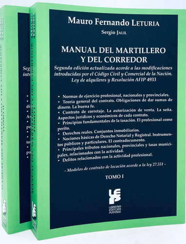 Manual Del Martillero Y Del Corredor. 2 Tomos. Autorleturia,