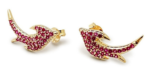 Aros Golondrina Circón Fucsia Enchapado Oro 18k