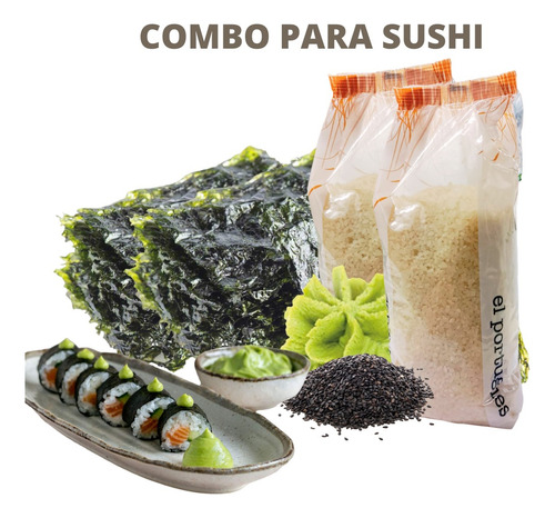Combo Sushi 2k Arroz+algas Nory X24+wasabi 500g+sesamo Negro