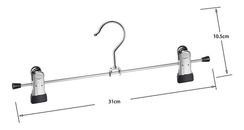 Set X10 Perchas Con Broche Pantalón Pollera Acero Inox Metal