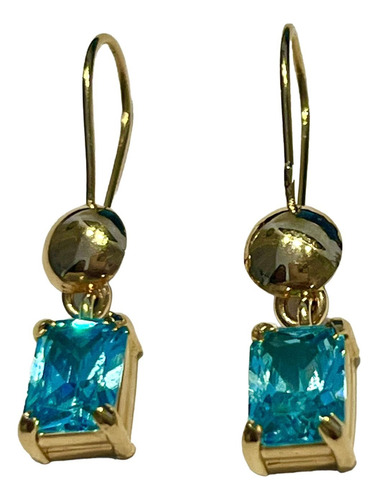 Aros Colgantes Oro 18 K. Cristal Aguamarina Garantizados