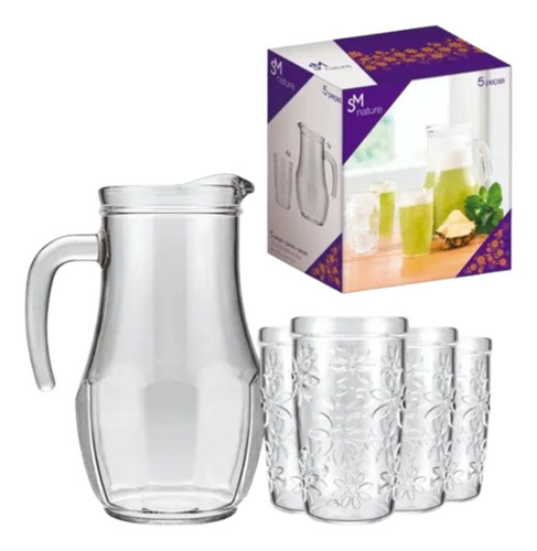 Jarra De Vidro Conjunto Nature Sm Nadir 1 Jarra E 4 Copos