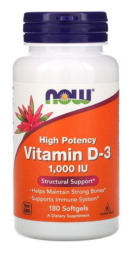 Vitamina D3 de alta potencia, 1000 UI, de Now Foods, 180 g/gls, sabor sin sabor