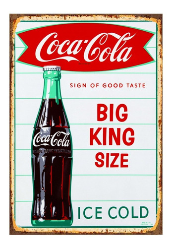 1 Cartel Metalico Letrero Big King Coca Cola 40x28 Cms