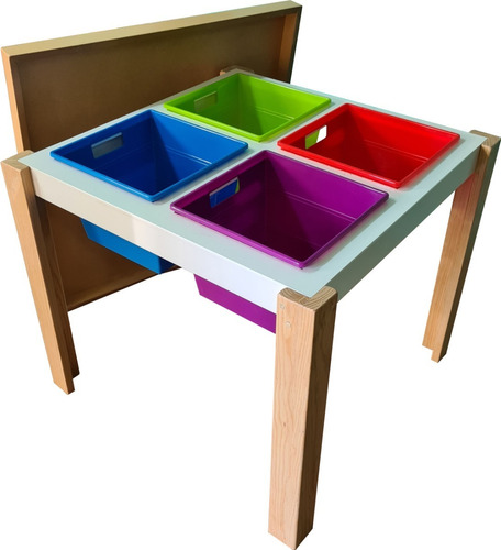 Mesa Sensorial Madera Infantil Con Charolas - Creativo 