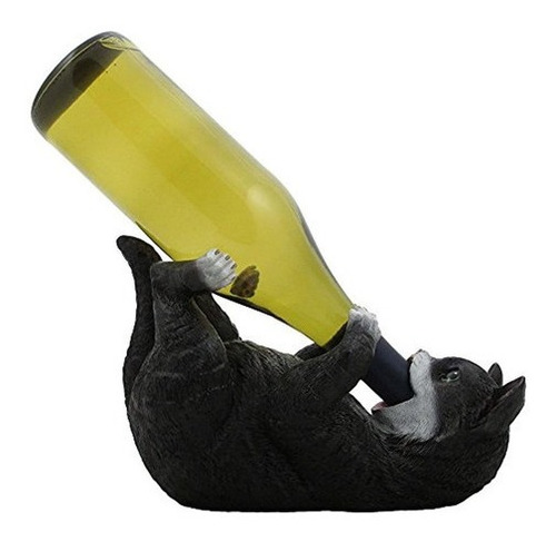Jugueton Negro Y Blanco Kitty Cat Wine Holder Bottle Sculpt