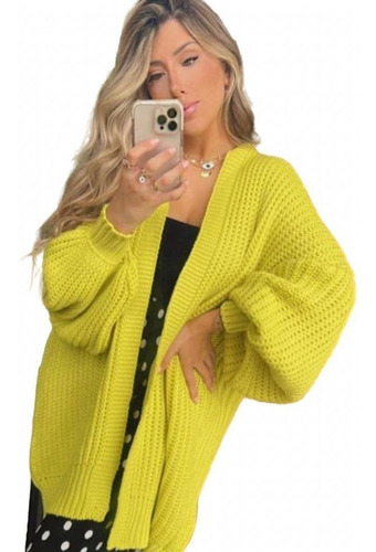 Maxi Cardigan Casaco Manga Balão Larga Tricot Fang Outono 