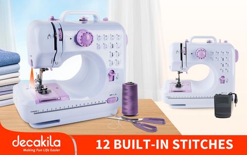 Maquina De Coser Portatil Pilas Pedal Con Luz Decakila