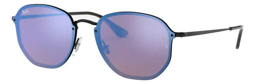 Anteojos de sol Ray-Ban Blaze Hexagonal Standard con marco de metal color matte black, lente violet/blue espejada, varilla black de metal - RB3579N