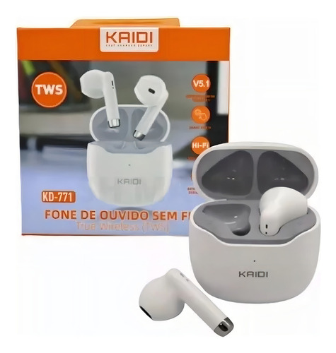 Fone De Ouvido Sem Fio Bluetooth 5.1 Kaidi Kd772 Cor Branco Branco