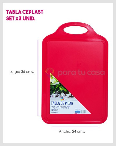 Imagen 3 de 10 de Set X 3 Tablas De Picar Corte Plásticas Ceplast Color